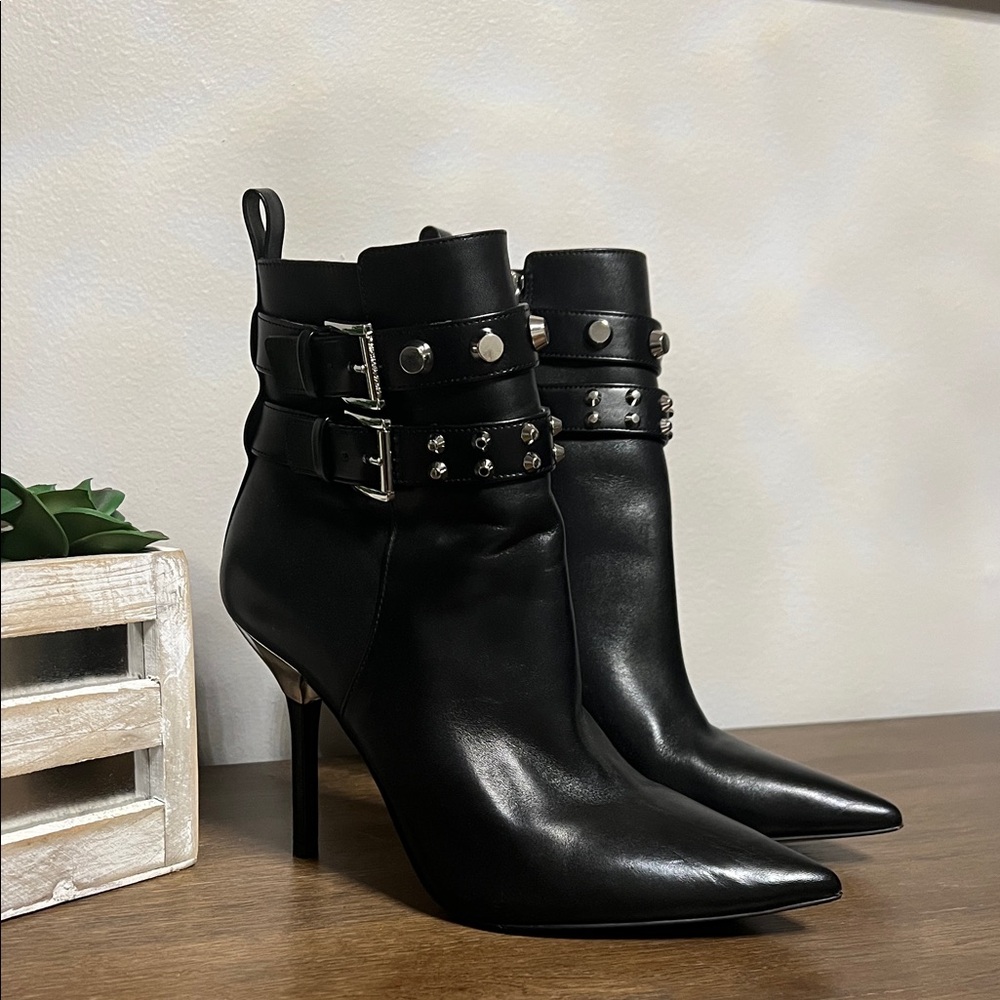 Michael Kors Black Heeled Boots with Silver Accents